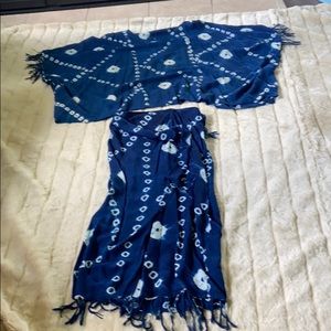 Two piece jean print skirt suit